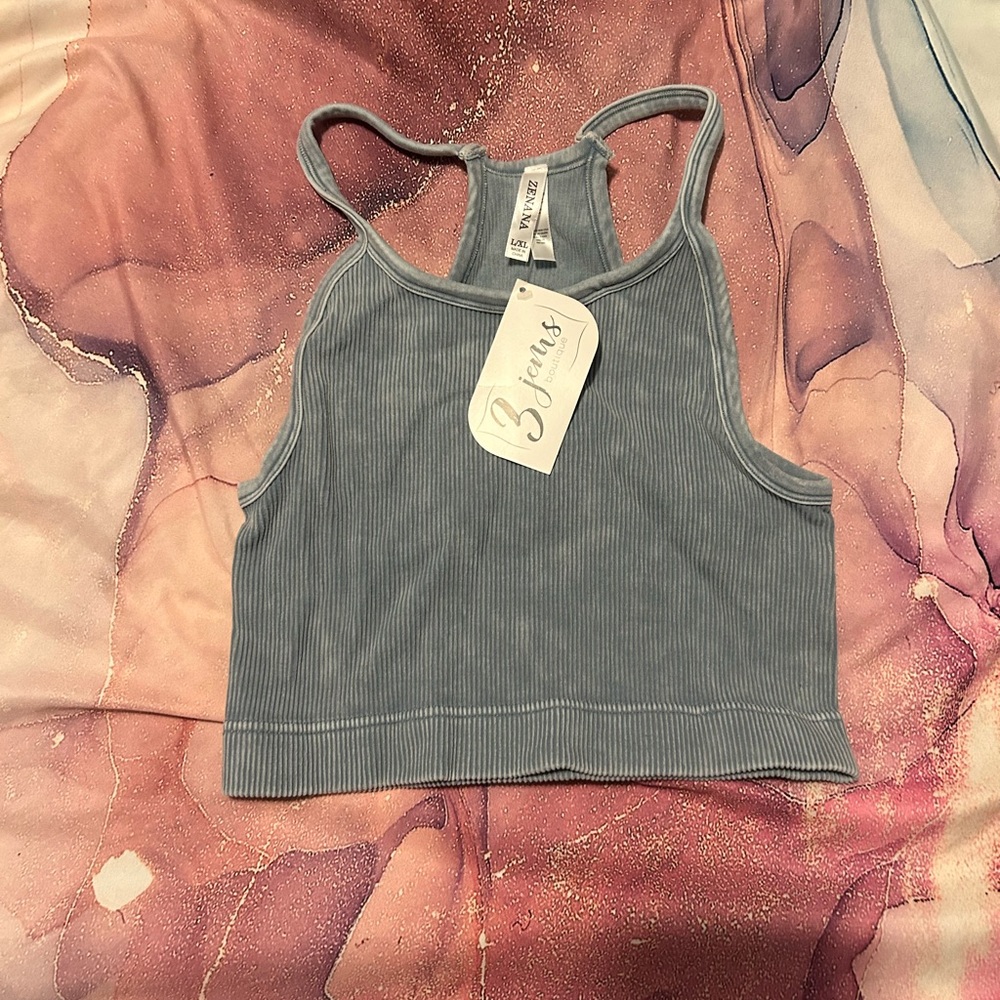 Zenna Blue Ribbed Crop Top